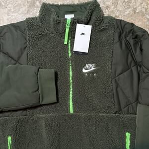 Nike Sherpa Jacket Mens Large Green Half Zip Hybrid Fleece DD6446 NEW